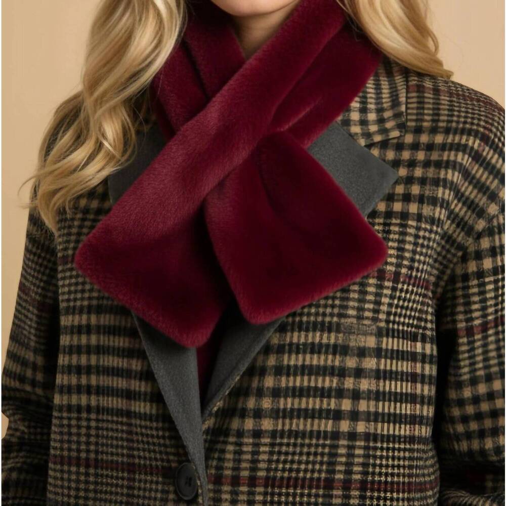 NEW JOSEPH RIBKOFF faux fur pull through scarf in merlot